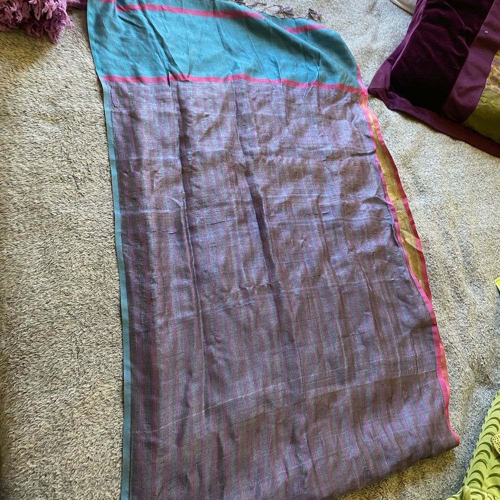 Handwoven Silk Scarf / Wrap in Gold, Purple , Blue & Pink - Picture 6 of 9